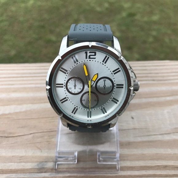 Geneva Men Watch Gray Silicon Rubber Band Big Dial - Picture 8 of 8